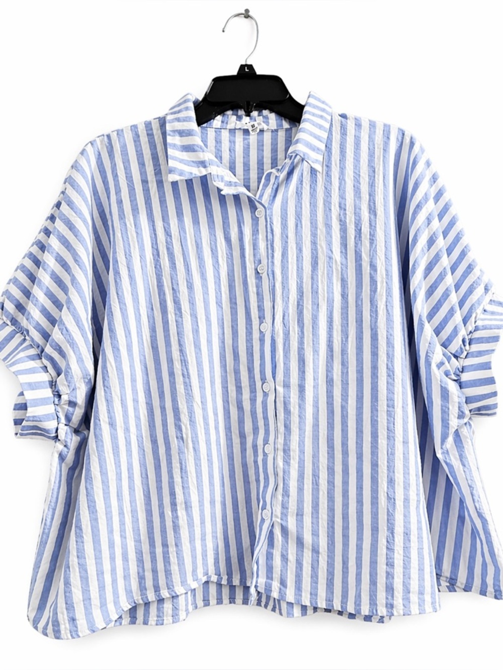 Day + Moon Blue White Striped Button Front Blouse Size M Relaxed Fit
